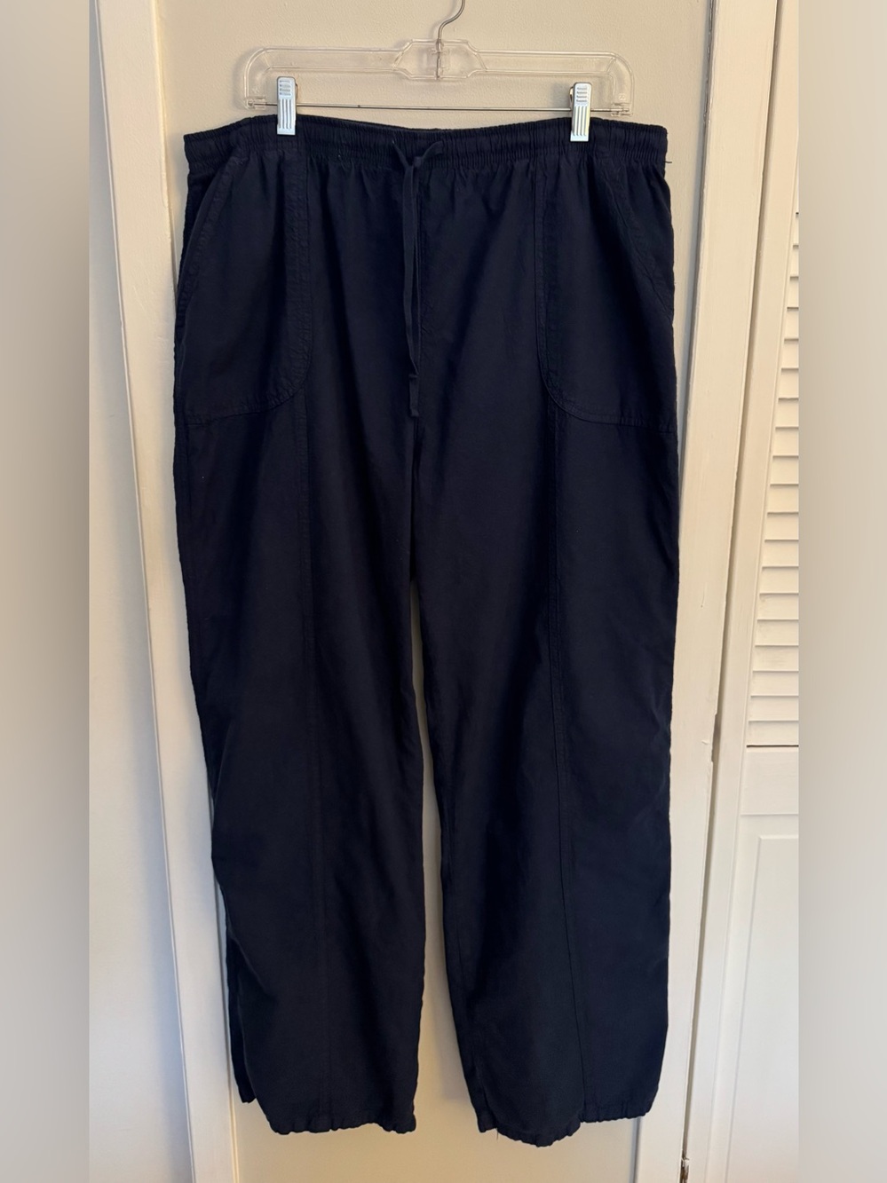Pappagallo Casuals XL Navy Drawstring Cotton Pants Elastic Waist Pockets